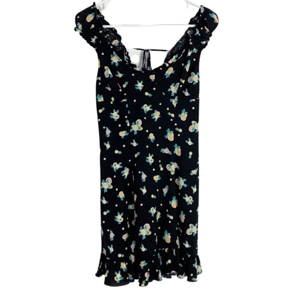 EUC Free People Like A Lady Dress Size XS Black Citrus Fruit Open Back Ruffles - Picture 3 of 16
